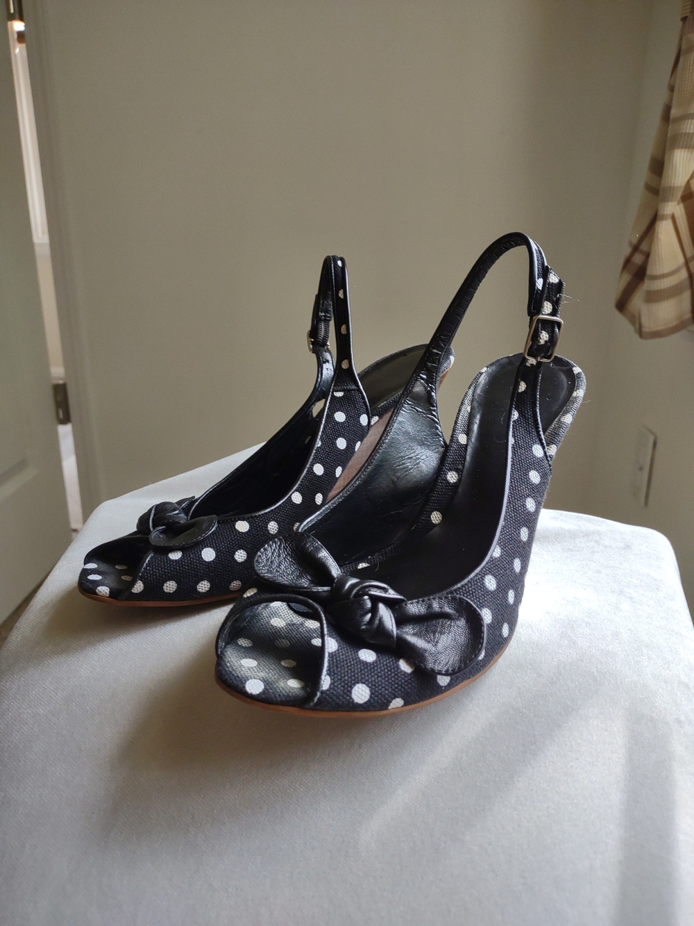 Aldo Black and White Polka Dot Slingback Wedges